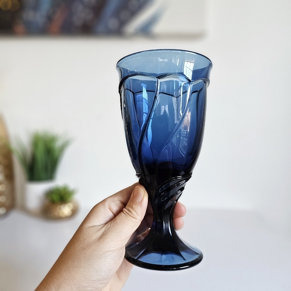 Vintage Noritake 1985 Sweet Swirl Dark Blue Midnight Water Goblet Iced Tea Glass - Picture 9 of 10